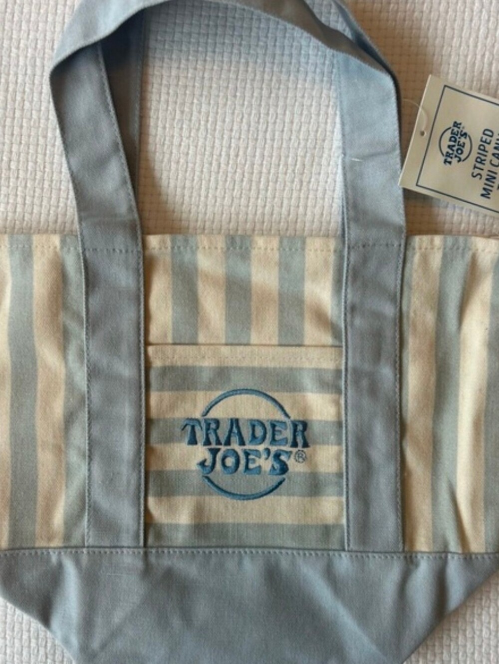 NWT-Trader Joe's Striped Canvas Tote Bag in Light Blue & Cream